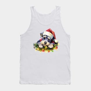 Lazy Miniature Schnauzer Dog at Christmas Tank Top